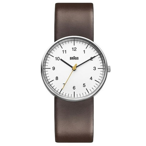 Braun BN-21 Analog Wristwatch, White Face & Brown Band